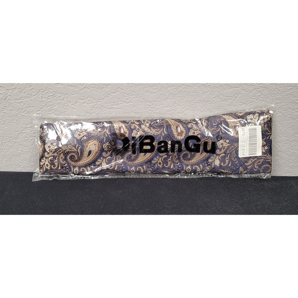 DiBanGu Silk Tie Gold Blue Paisley Floral Tie Pocket Square Cufflinks Set #7249
